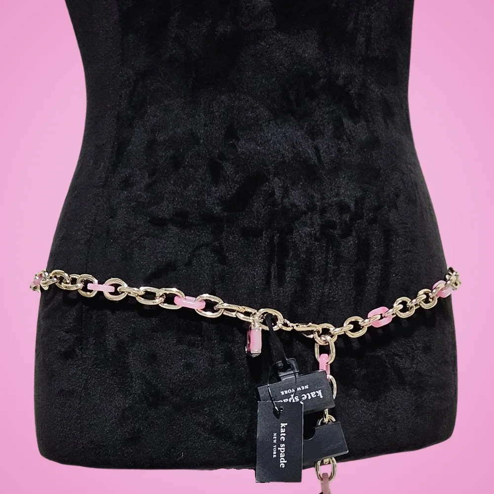 Kate Spade Belt Goldtone Pink Lock & Spade Chain Link Belt Bohemian Boho Y2k